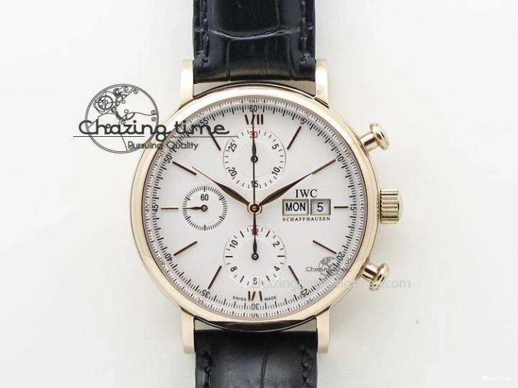 MIROTIME 0325 WeatherProof Portugieser Chronograph Edition “150 Years” IW371602 ZF 1:1 Best Edition White Dial on Black Leather Strap A7750 (Slim Movement) 7120